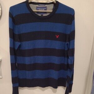 American Eagle Vintage Fit Sweater Crew Neck Preppy Blue & Navy XL Stripe